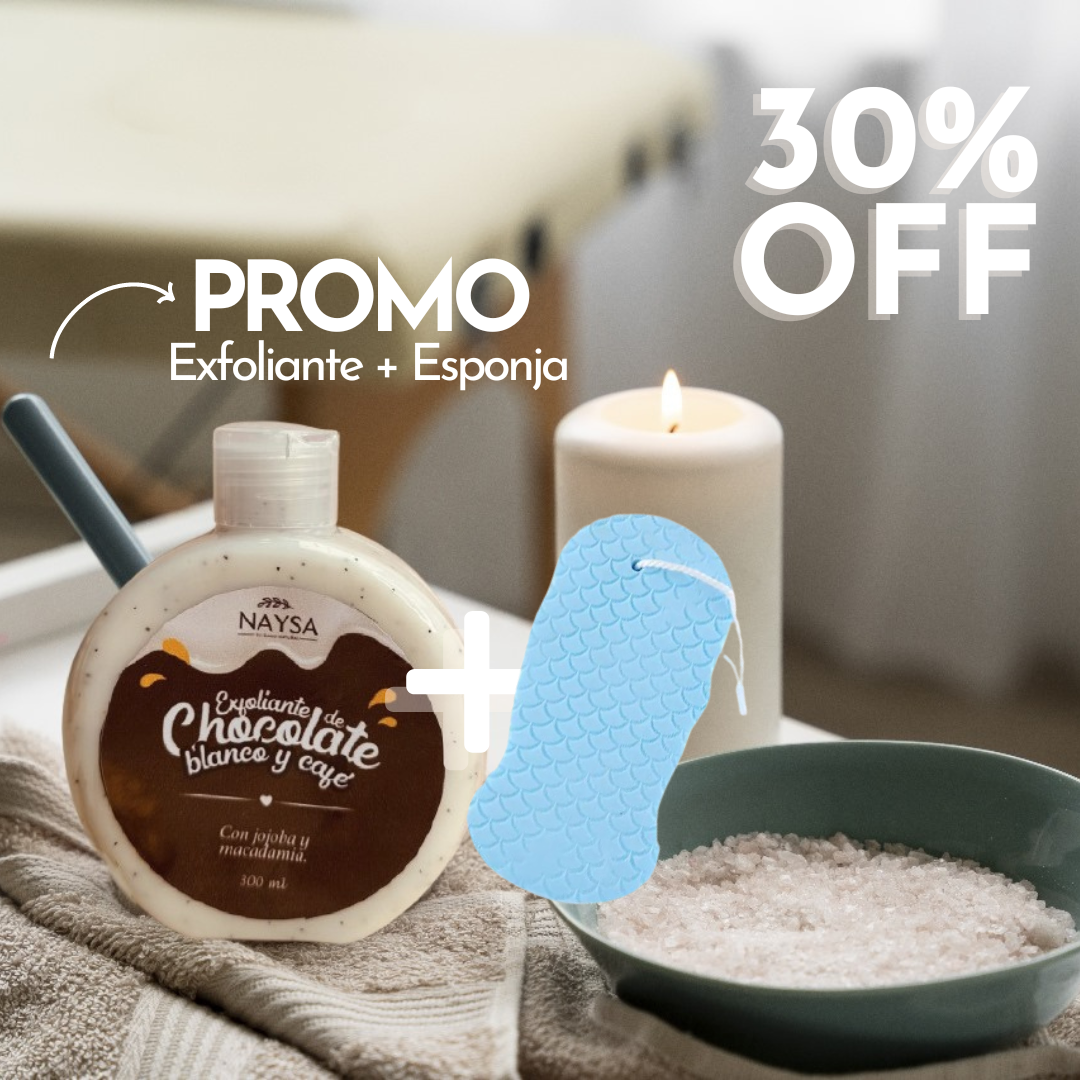 Exfoliante de chocolate blanco y café +  esponja expoliadora de regalo